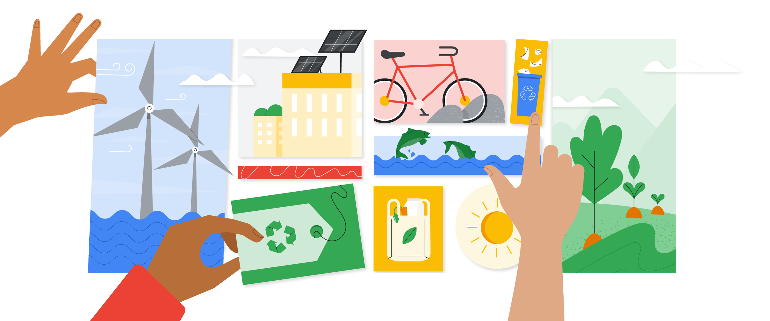 A hero illustration for a blog post about how brands can leverage Google's AI technology for sustainability-related projects