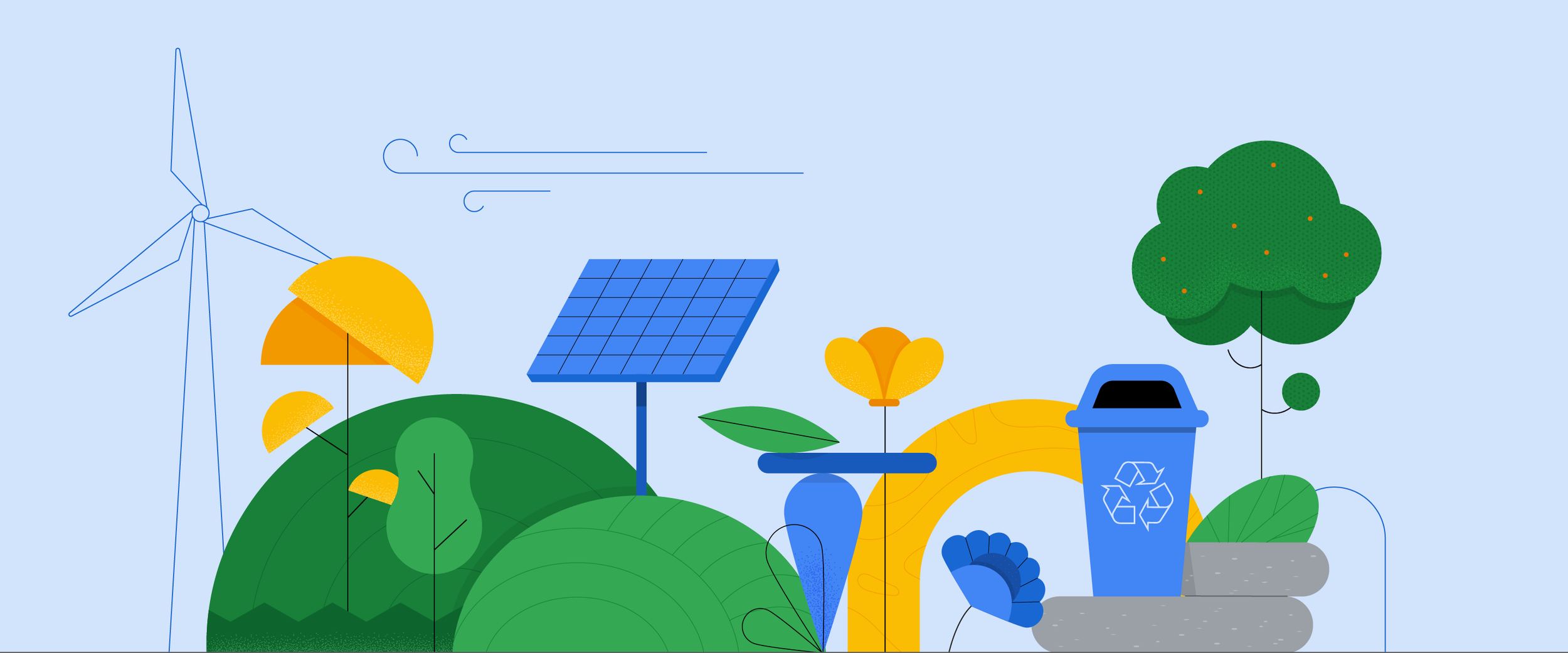 A hero illustration to be used for various blog posts related to sustainability