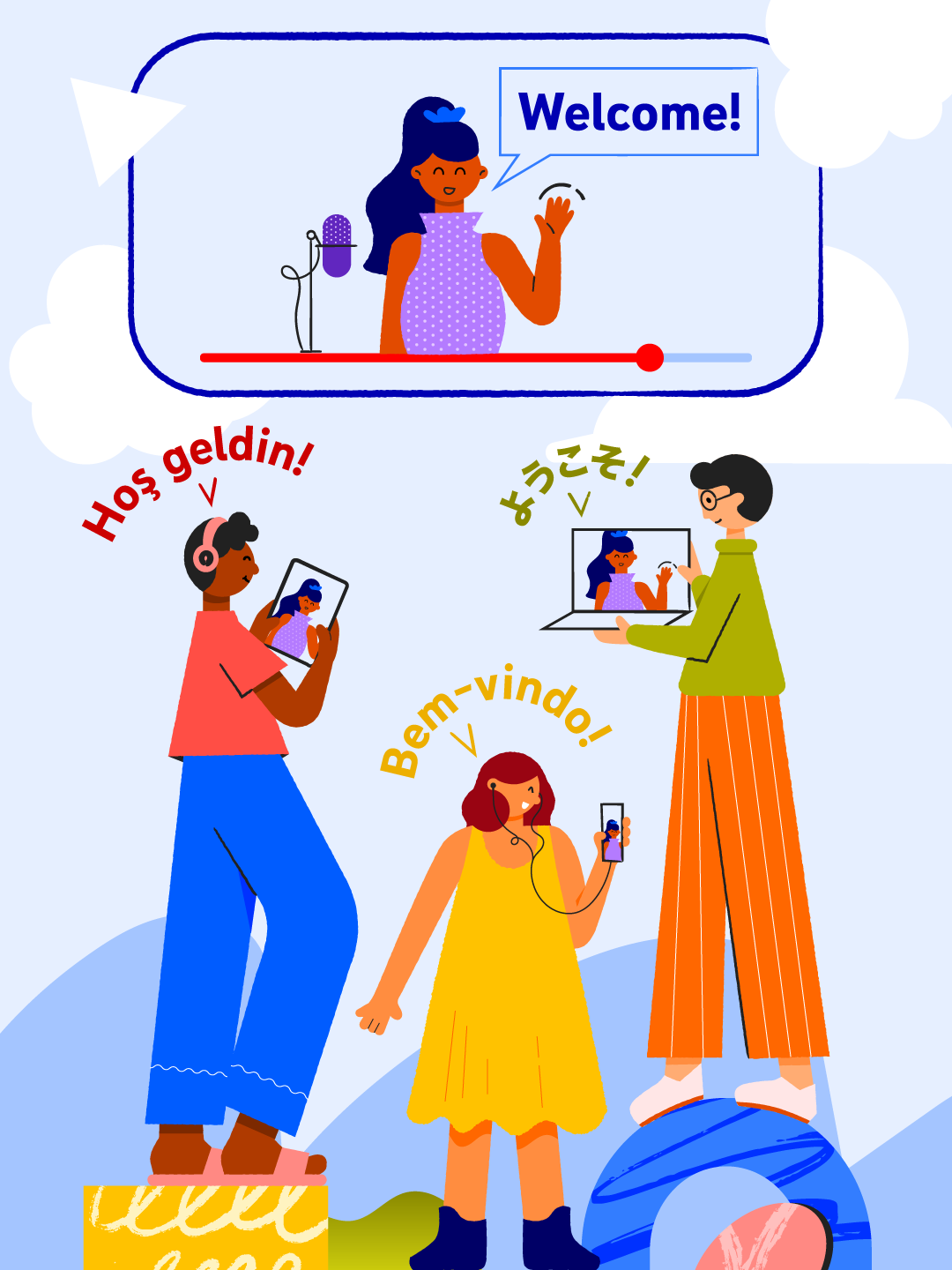 A hero illustration for a blog post about YouTube's multi-language audio feature