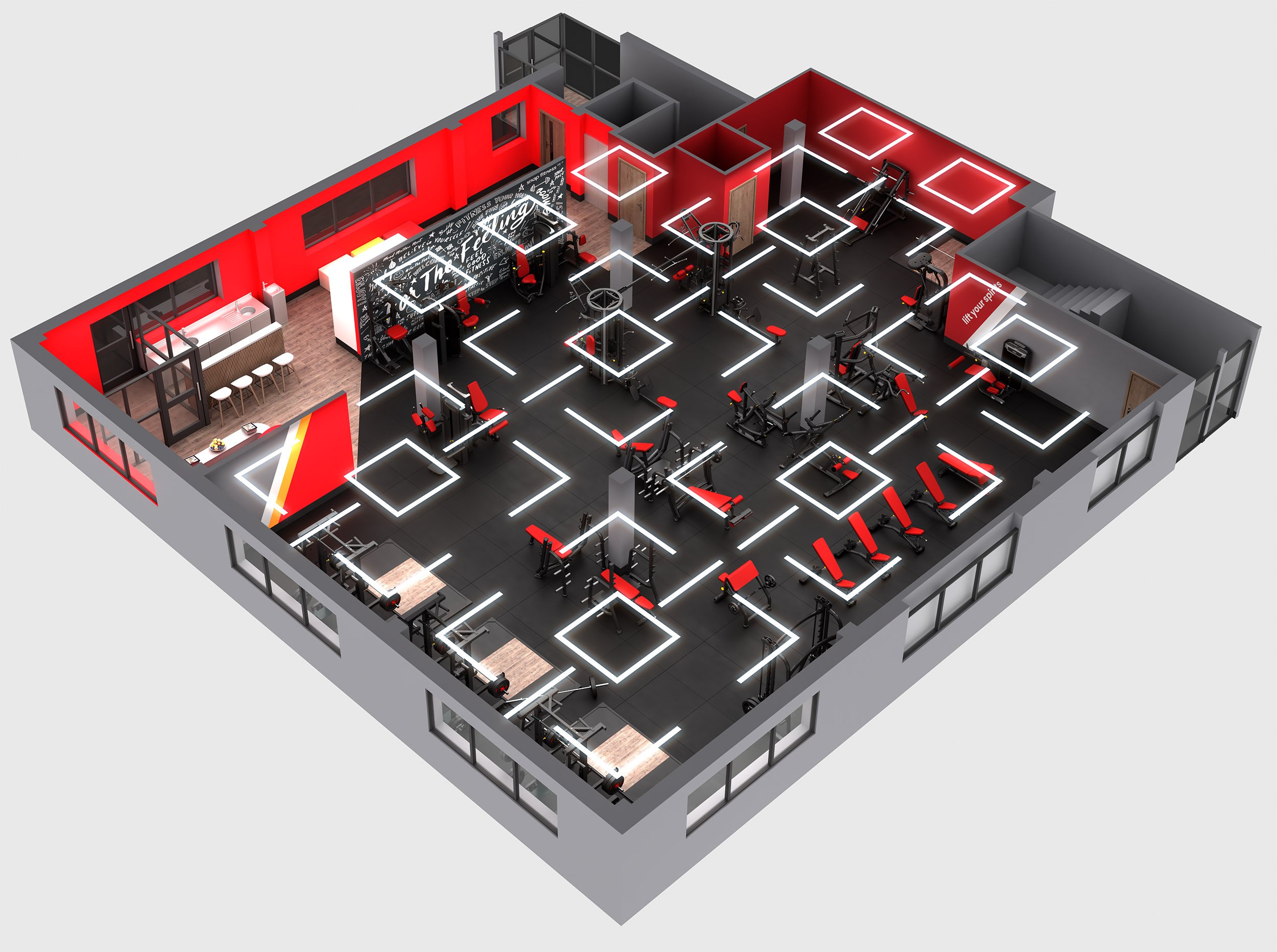 Facility Space Planning · Cutaway Axonometric Showing Equipment Matrix, Lighting Grids & Circulation Paths.