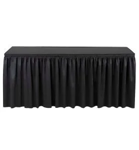 A black table skirting on a rectangular table