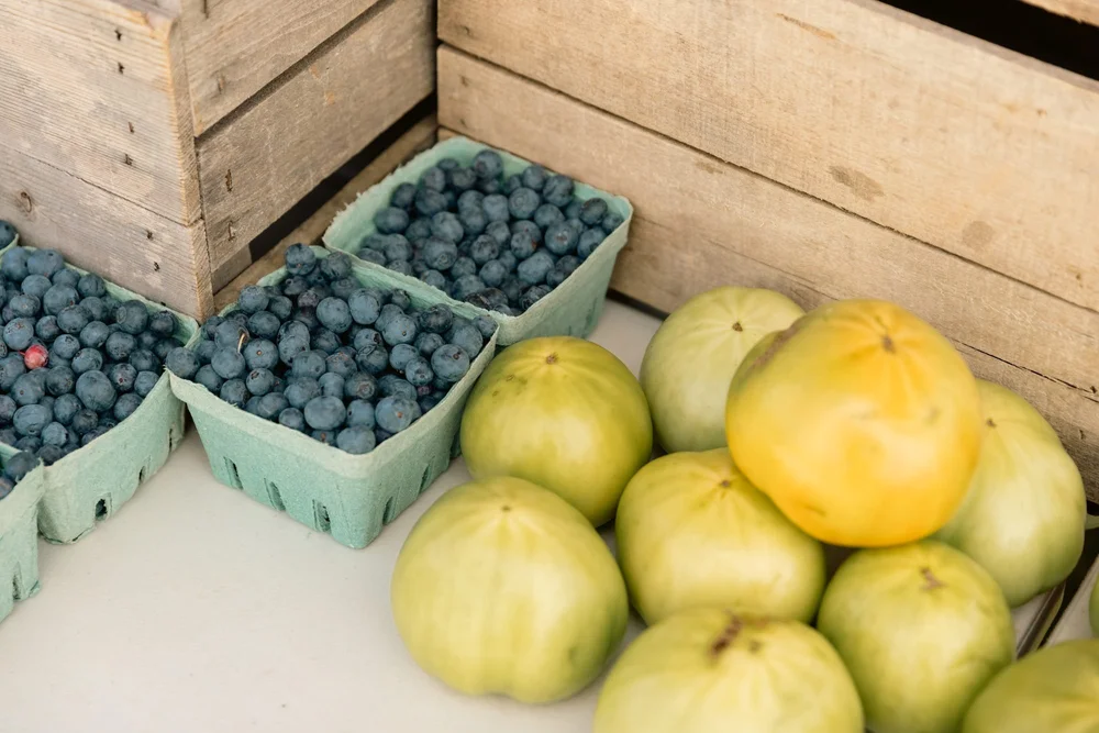 Fresh blueberries and summer fruit at the farm stand