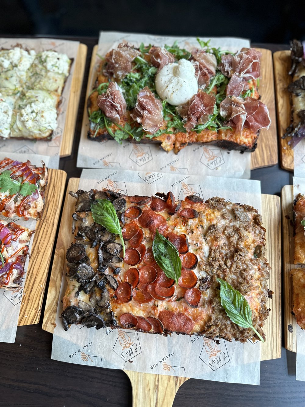Roman-style pizzas at Ella’s Italian Pub