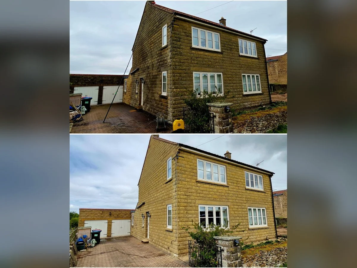 Before-and-after exterior render cleaning transformation in York