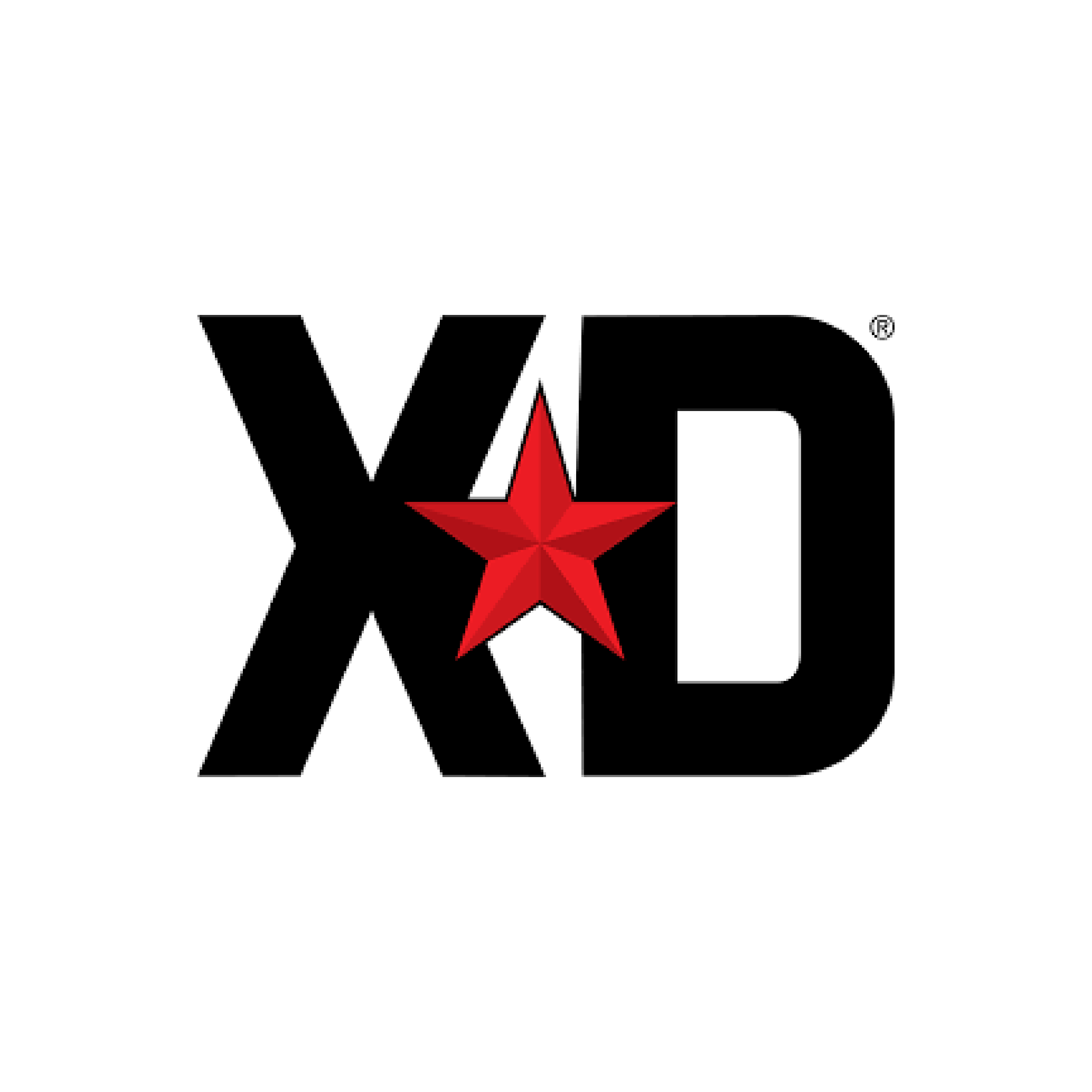 Black background with the word 'XQD' in large font; the 'X' is black and white, the 'Q' is white, and the 'D' is black. A red star is placed in the center of the text.