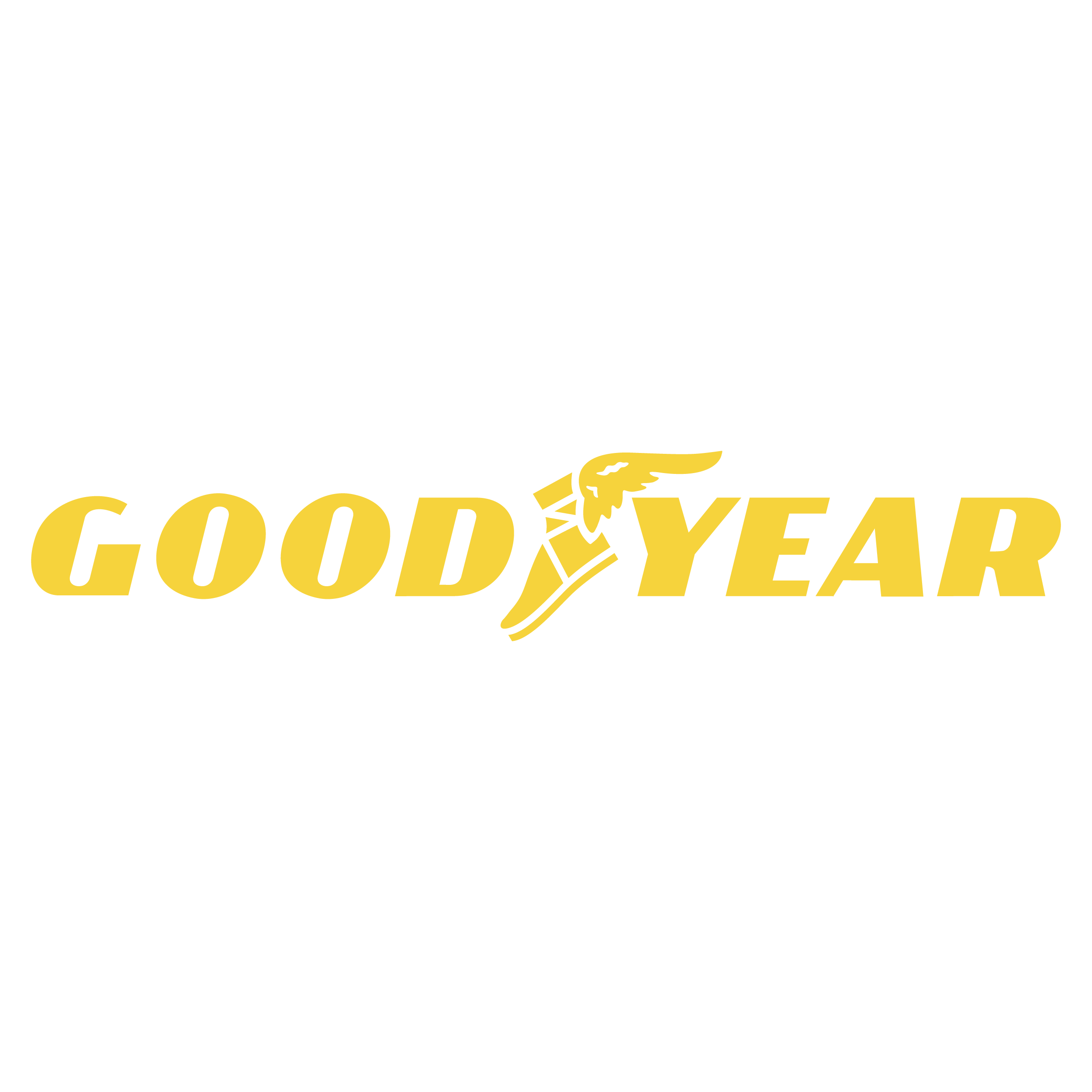 Goodyear logo with yellow text and a winged tire icon in place of the letter 'O'.
