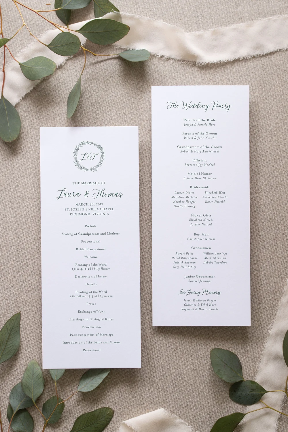 Ellery Wedding Program | Wedding Day Paper | Day Of Details — Reverie Paper  Co., image size:1000x1498