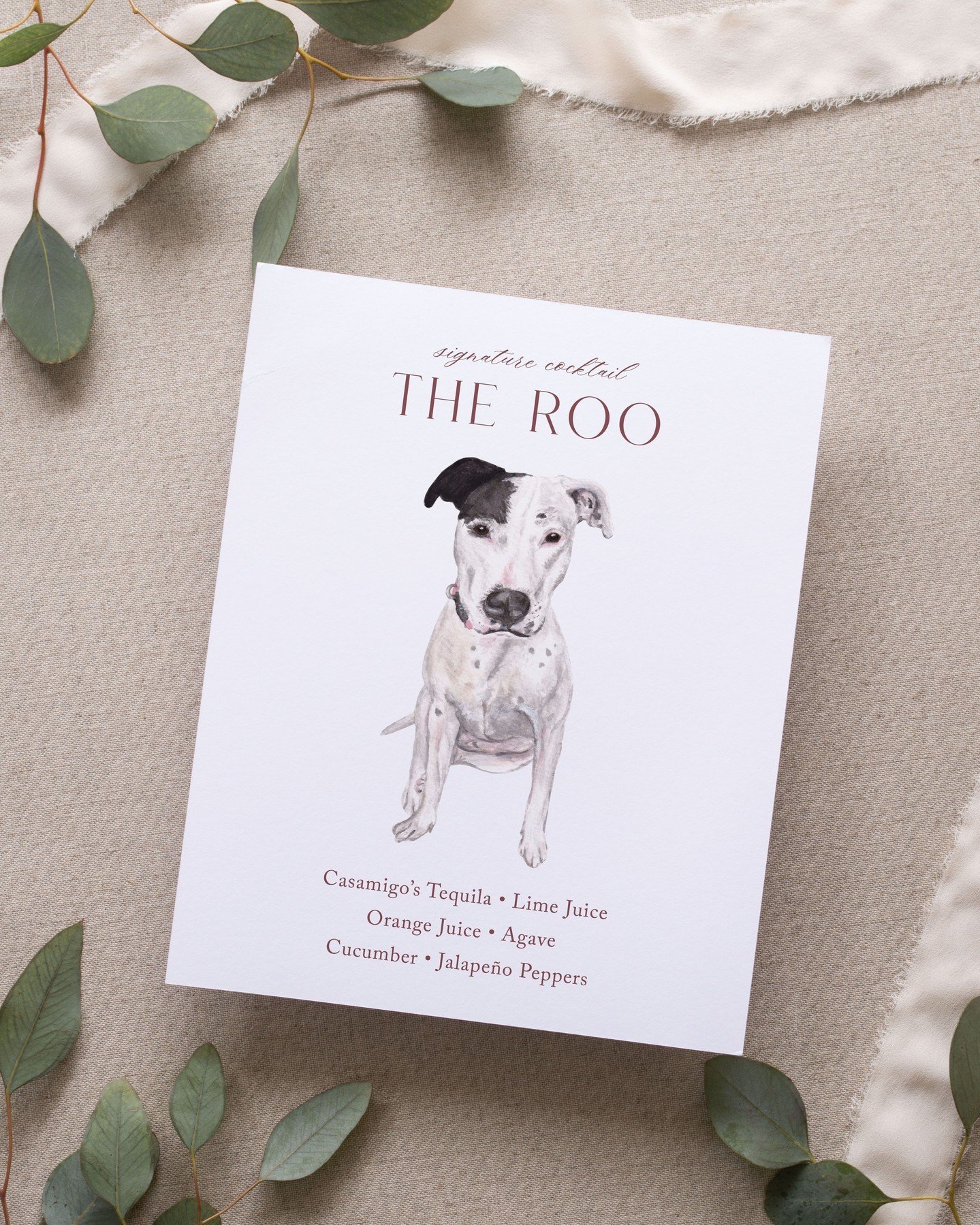 Dogs are children. If they can't come to the wedding, they should definitely get a drink named after them. A pet watercolor is a great gift that you can keep for yourself after the wedding!⁣
.⁣
.⁣
.⁣
⁣
#reveriepaperco #karaanneandco #lgbtqfriendly #r