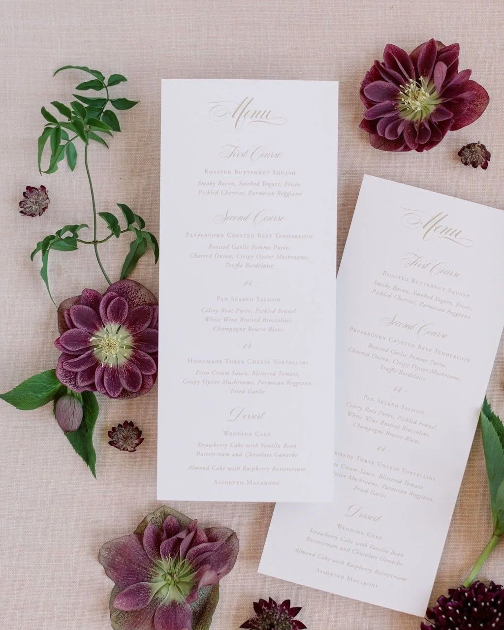 ✨ Elegant, timeless, and tailored &mdash; the Madison Collection menus bring refinement to the table. Paired with lush florals and thoughtful details, this design sets the stage for a dining experience as beautiful as the celebration itself. 🌿🍷⁣
Wo
