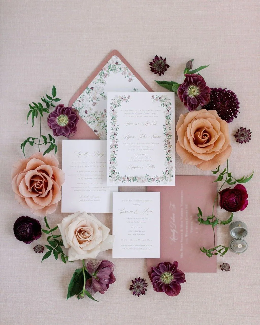 Romance in bloom. 🌸 The Madison Collection invitation suite pairs delicate floral details with timeless typography for a look that&rsquo;s both refined and full of charm. From the envelope liner to the RSVP card, every piece is designed to make your