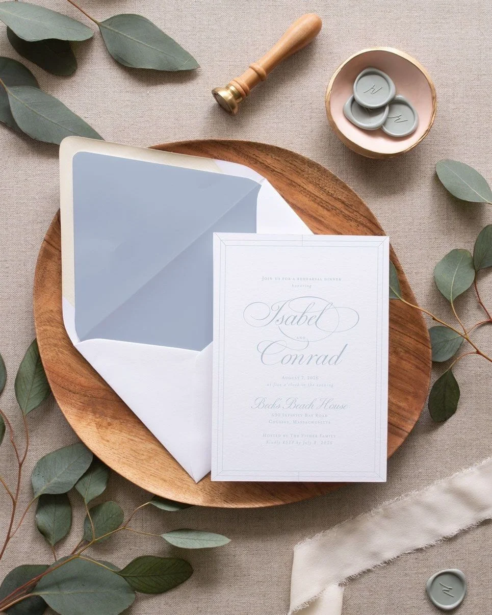 Rehearsal dinner ready 🤍✨⁣
⁣
You can easily add a rehearsal dinner card to your suite &mdash; either as a large insert within your main invitation or mailed separately with its own envelope.⁣
⁣
💌 Cost-saving tip: If only a select group is invited, 