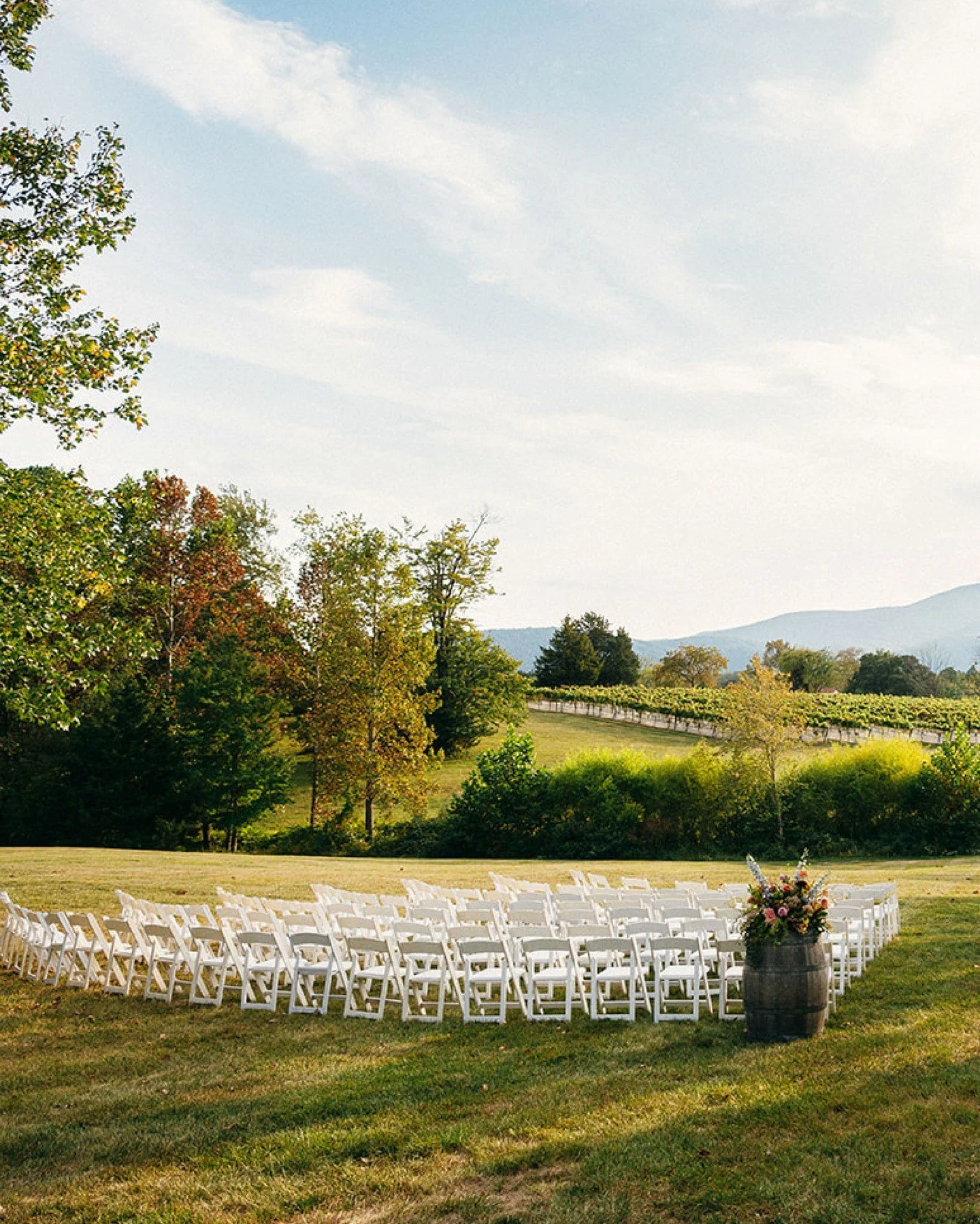Swipe ➡ to see a ceremony setting as breathtaking as Veritas deserves to be remembered forever and a beautiful watercolor to remember it by.⁣
⁣
For this couple, their stationery artwork began as a custom watercolor of the vineyard&mdash;capturing the
