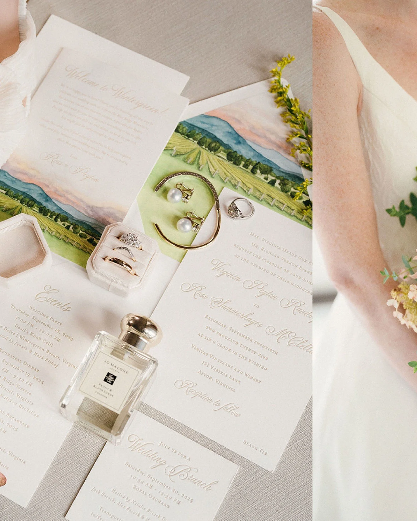 A September day at Veritas Vineyards &amp; Winery&mdash;where rolling vines, mountain views, and golden light set the stage for a celebration rooted in intention 🤍⁣
⁣
From watercolor details inspired by the landscape to wedding paper designed to ech