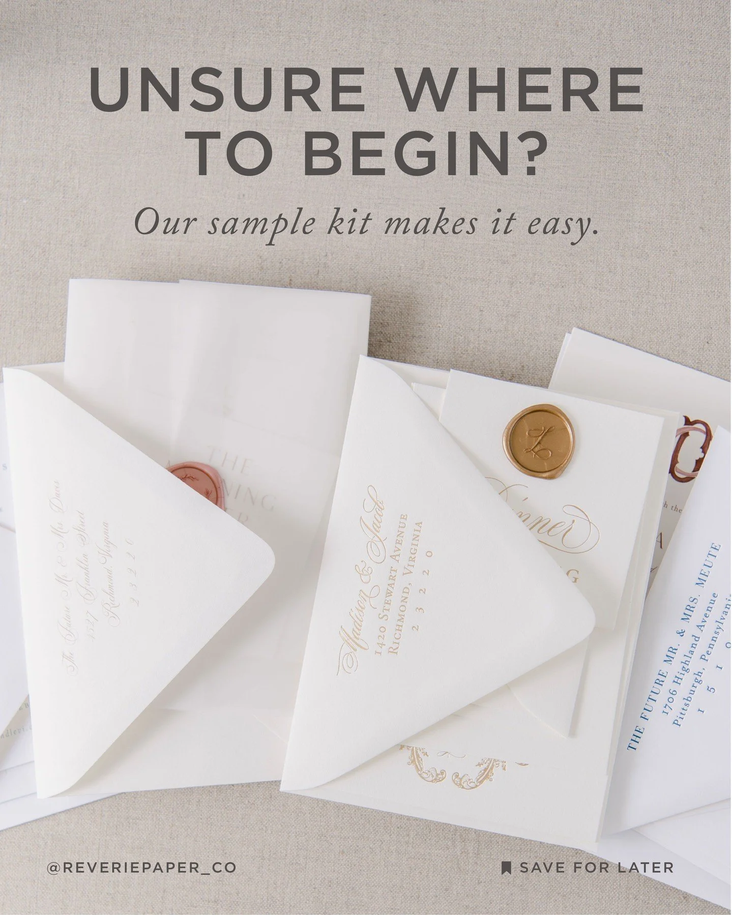 If you&rsquo;re early in planning and want clarity without commitment, this is your sign ✨⁣
⁣
Our curated sample kits let you see and feel the difference&mdash;paper weight, printing methods, ink and foil colors, and thoughtful details you just can&r