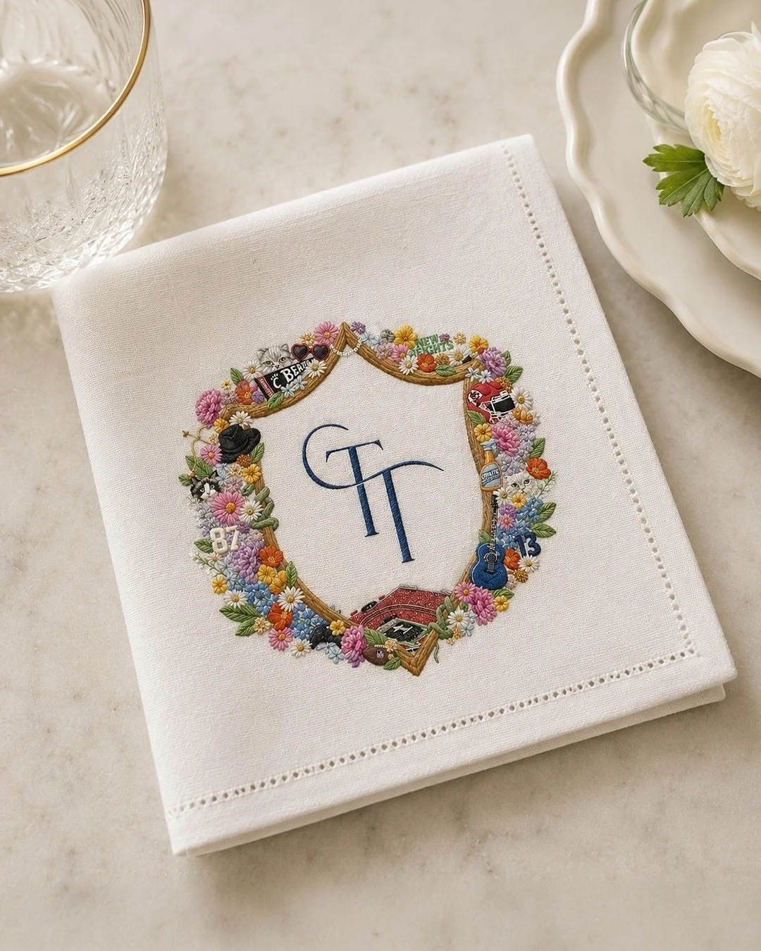 Your wedding crest deserves a life beyond the invitation suite.

Sure, it&rsquo;s beautiful on menus, programs and welcome signs&mdash;but some of my favorite applications are the ones guests don&rsquo;t expect.

✨ Etched wine glasses they&rsquo;ll t