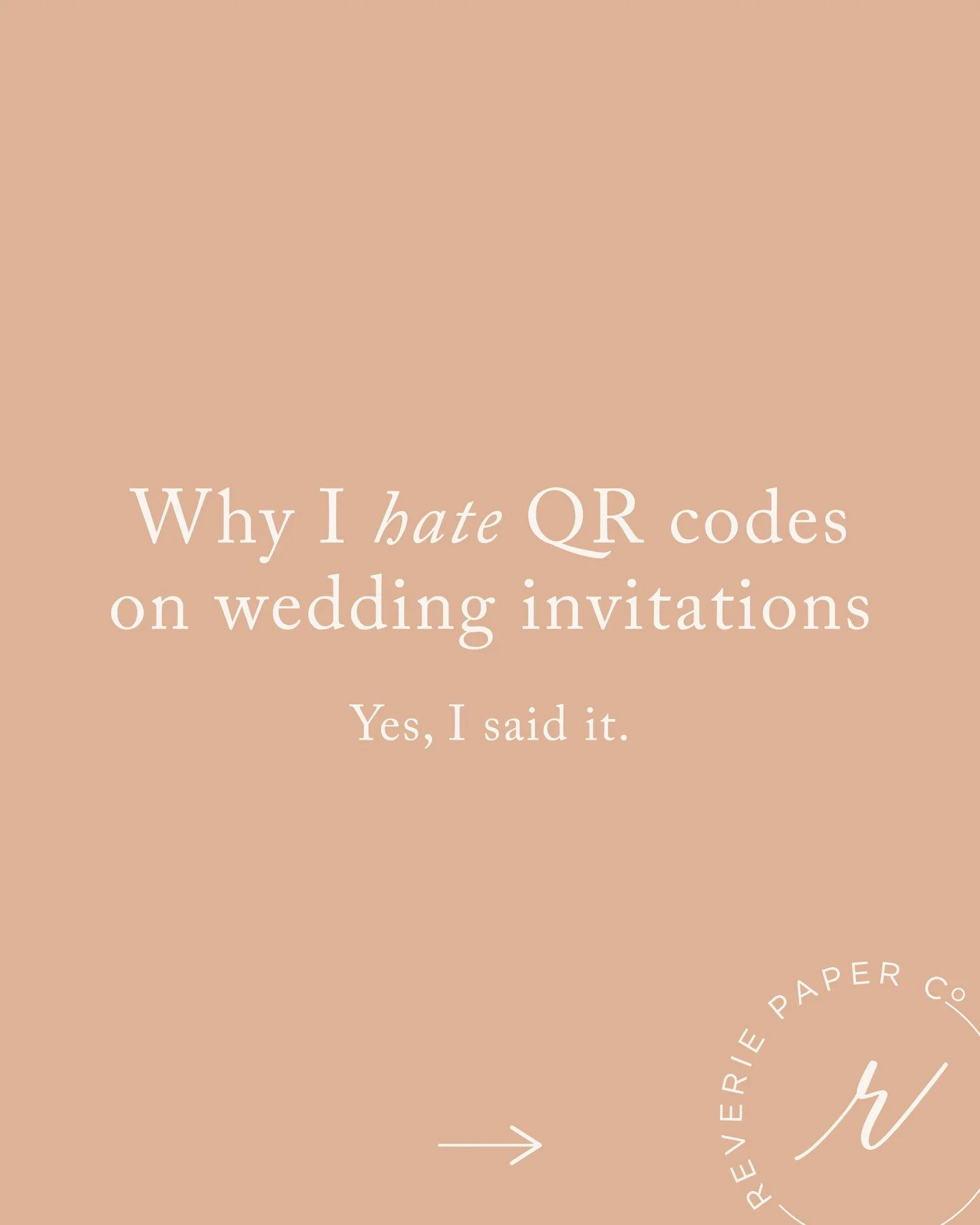 I hate QR codes on wedding invitations. There, I said it. 🙃

Are they convenient? Sure. Do I want a giant black-and-white square competing with the beautiful paper, typography, artwork and printing you invested in? Absolutely not.

For most invitati