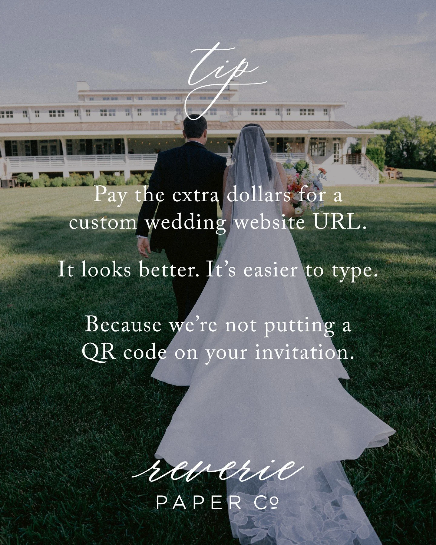 Hot Tip 💌

Consider this your weekly dose of unsolicited advice from a wedding stationer.

This week: spend the extra few dollars for the custom URL on your wedding website.

Instead of printing a long, clunky URL on your details or RSVP card, choos