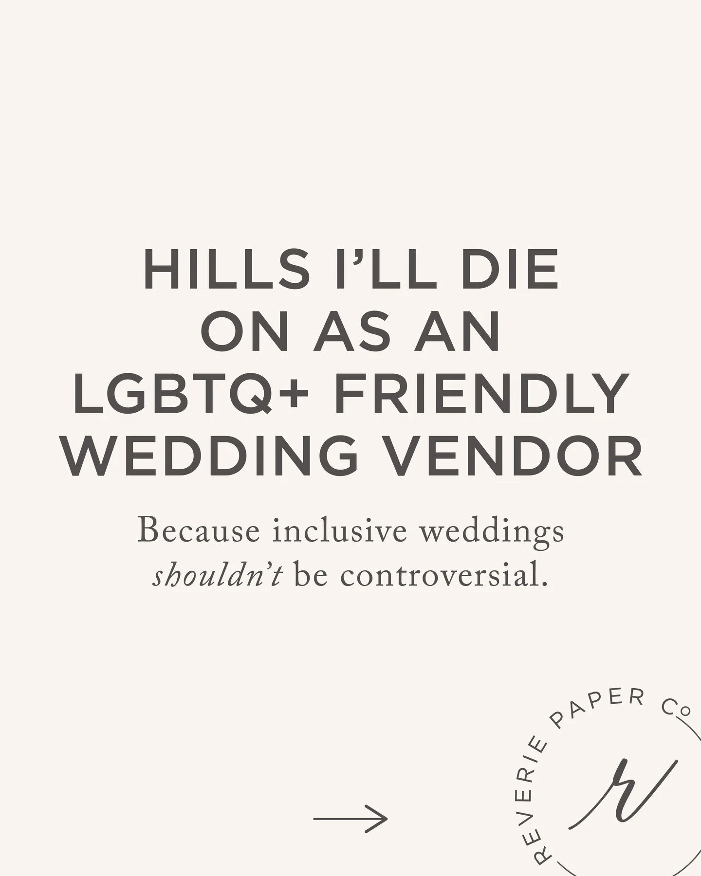 A few wedding-industry hills I'll happily die on. 🏳️&zwj;🌈

Being an LGBTQ+ friendly wedding vendor isn't a marketing statement to me. It's making sure the experience I've created actually welcomes the people I'm saying I welcome.

That means looki