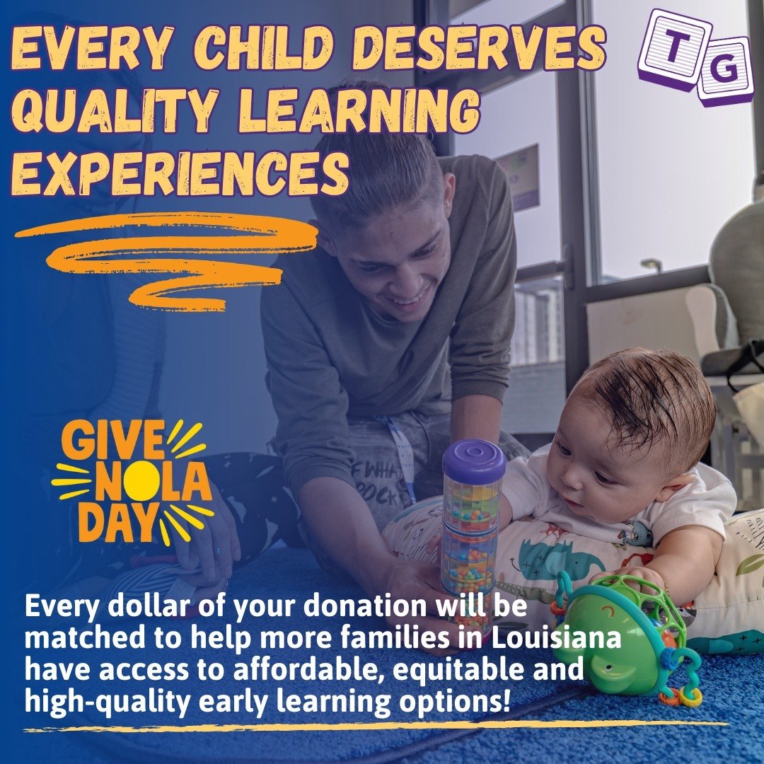 Early Giving has started for #GiveNOLA!
Thanks to your continuous generosity, we're able to provide FREE access to the We PLAY Center and quality learning opportunities for parents and children!

You can make a donation by clicking the link in the bi