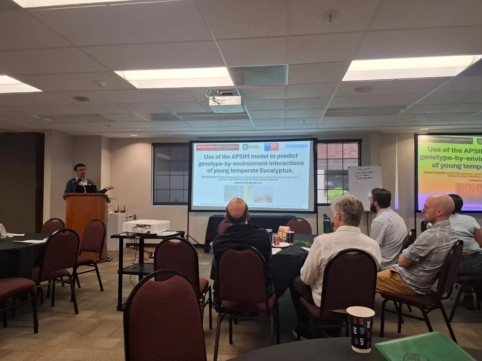 Dr. Rafael Rubilar presenting the use of the APSIM process-based model to predict juvenile Eucalyptus growth within the EuCarbHydro project.