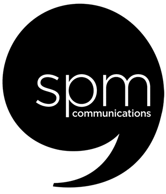SPM Communications logo on a black background.