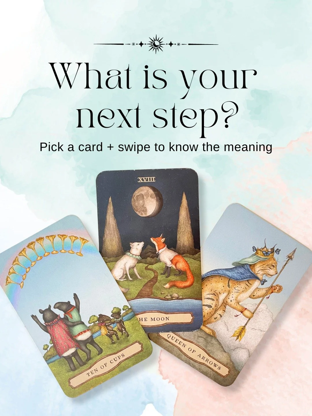 Let's end the week with a little tarot play. 🔮

What's your next step?

Take a breath. Think about whatever you're currently navigating.

Then choose the card you're drawn to:

Ten of Cups
The Moon
Queen of Arrows

Don't overthink it. Don't choose t