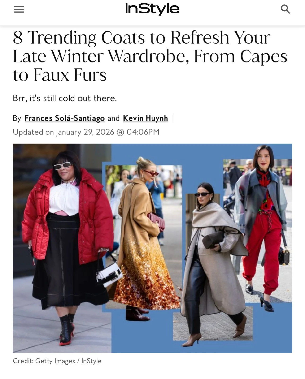 Baby it&rsquo;s cold outside! Thanks for the feature @instylemagazine ˖ ݁𖥔 ݁˖ 𐙚 ˖ ݁𖥔 ݁˖

8 Trending Coats to Refresh Your Late Winter Wardrobe, From Capes to Faux Furs

Brr, it&rsquo;s still cold out there.

By @fransolasantiago and @kevinphuynh 
