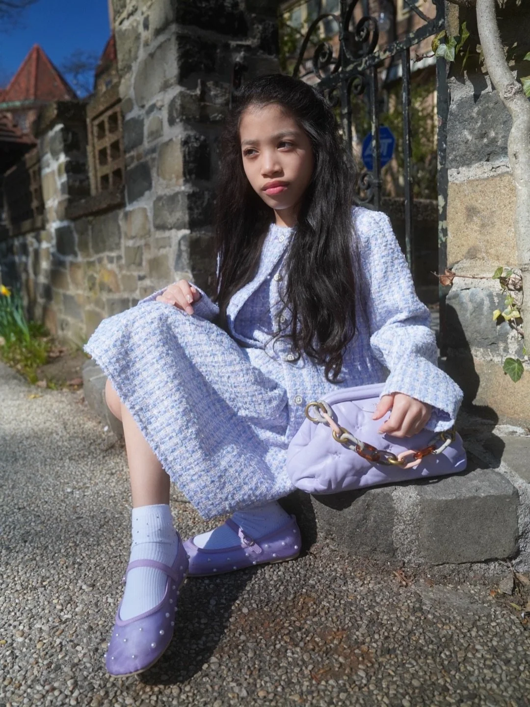 Tween fashion trends: Pastels, tweed, and a little bit of charm. 🎀

A dress, a matching jacket, the sweetest flats by @janieandjack, and @bombas socks that deserve their own moment&hellip;
finished with a quilted bag that feels like carrying a cloud