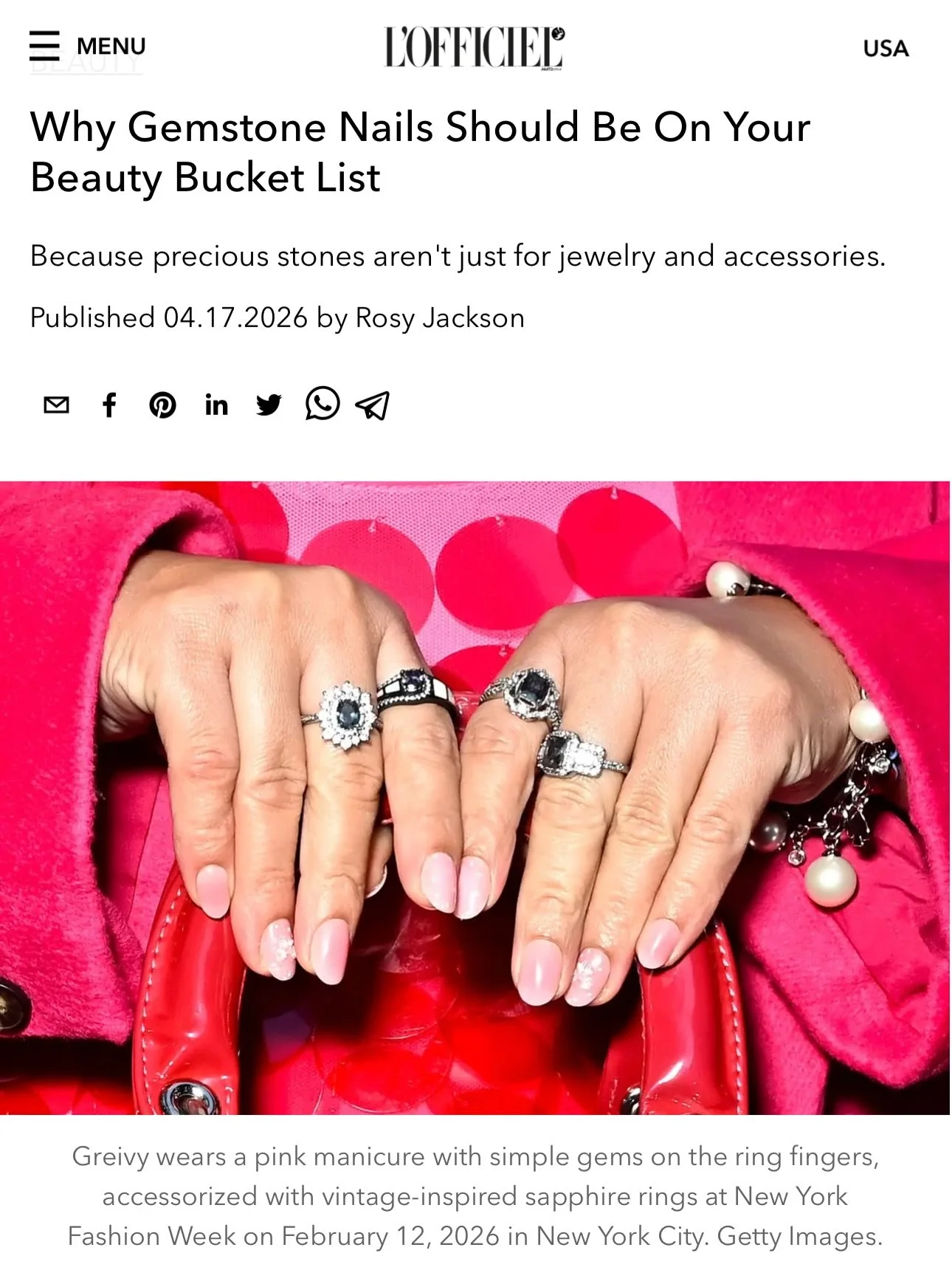 Thanks for the feature @lofficielusa 
Why Gemstone Nails Should Be On Your Beauty Bucket List

Because precious stones aren&rsquo;t just for jewelry and accessories ✨ 
📸 @shannonphotogal x @gettyfashion @gettyimages 

https://www.lofficielusa.com/be