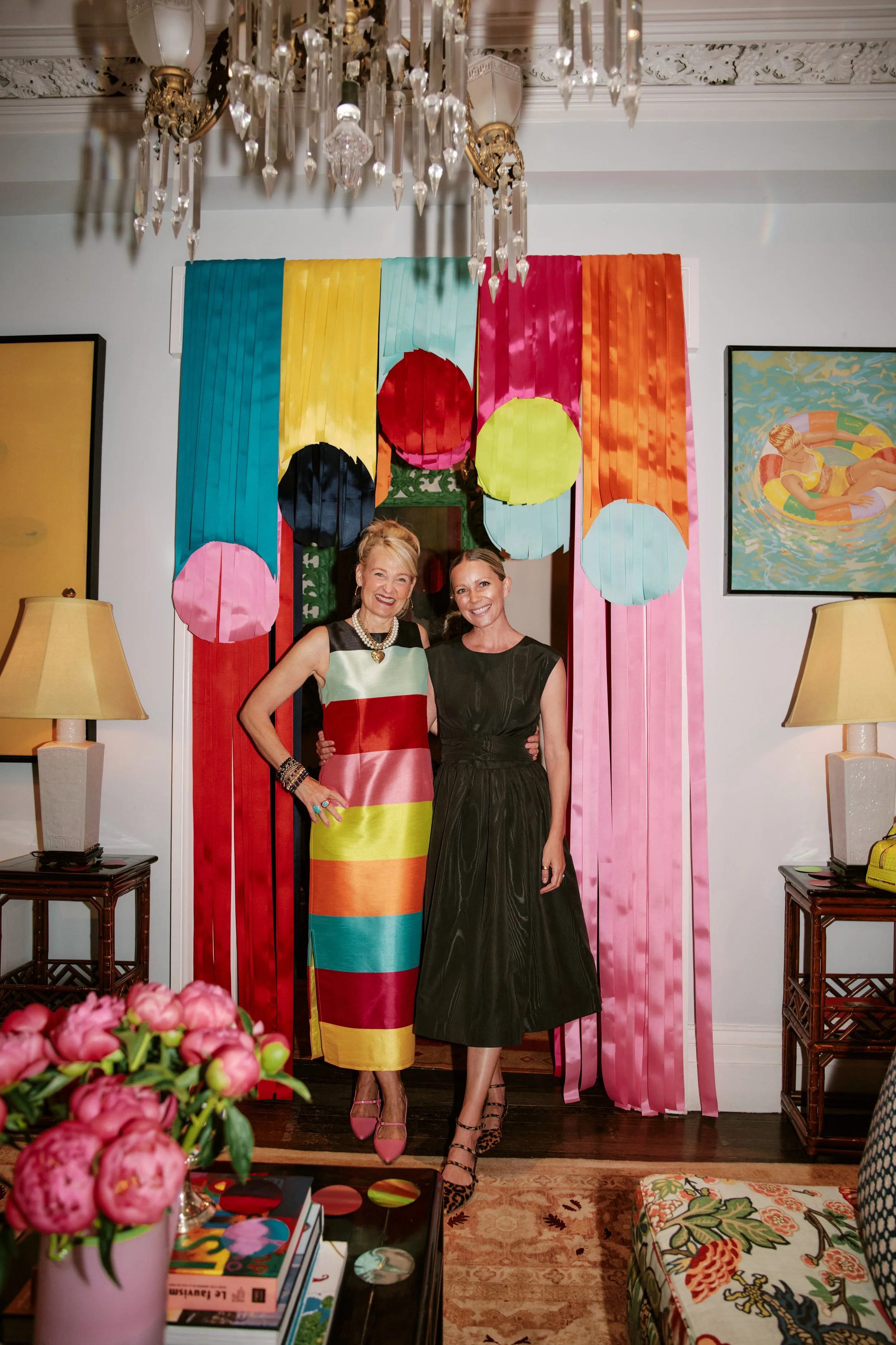 New York fashion event outfit inspiration featuring Blair Eadie at Francis Valentine x Atlantic-Pacific collaboration launch with colorful striped dress, statement styling, and size inclusive fashion collection XXS to 3X