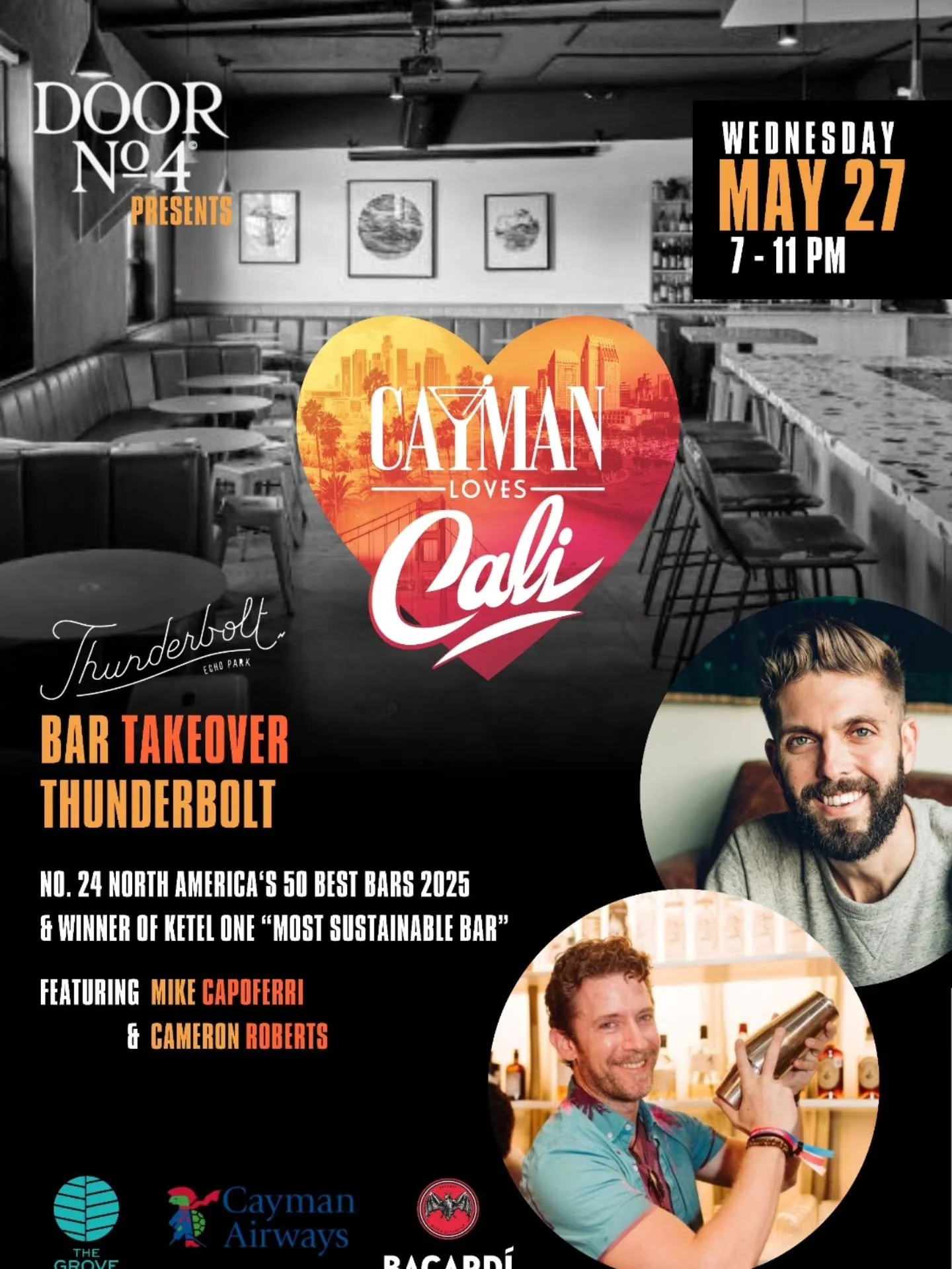⚡🌴 LA is coming to Cayman.
Fresh off being nominated in the Top 10 Best US Cocktail Bars at the Spirited Awards 2026, we are beyond excited to welcome the iconic Thunderbolt Bar from Los Angeles to Door No.4 &mdash; and it's going to be one for the 