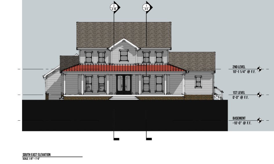 The Unity Residence: A Modern Farmhouse, Front Elevation Schematic Design Drawing