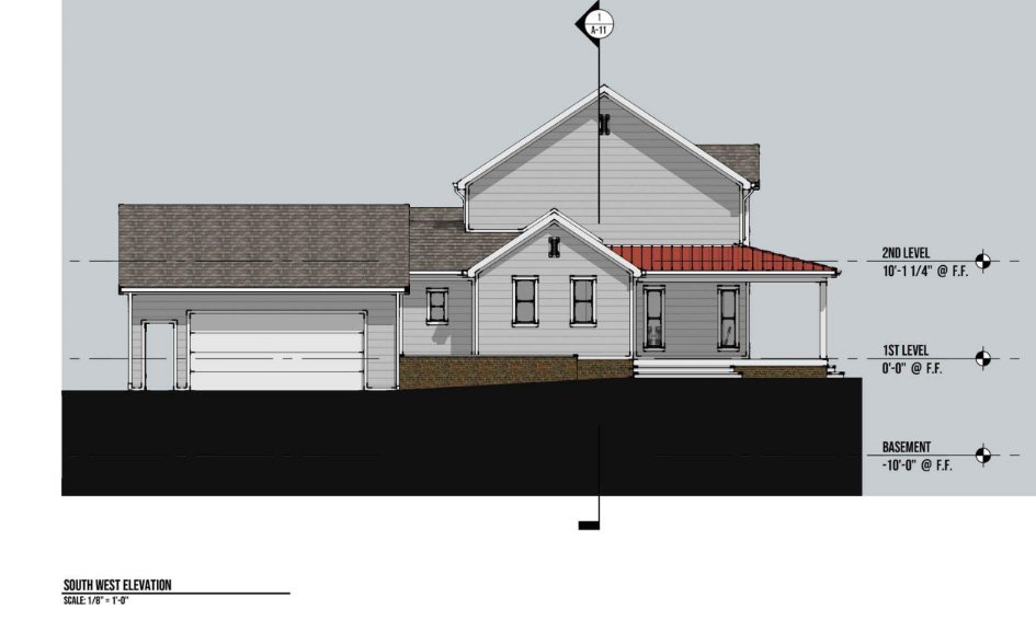 The Unity Residence: A Modern Farmhouse, Side Elevation Schematic Design Drawing