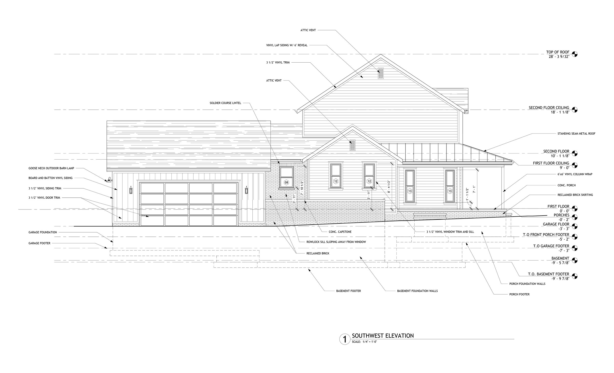 The Unity Residence: A Modern Farmhouse, Side Elevation Construction Drawing