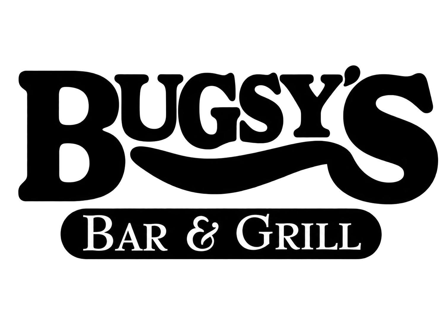 Black text on a white background that says Bugsy's Bar & Grill