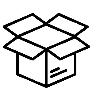 Outline drawing of a large, open cardboard box with flaps folded outward.