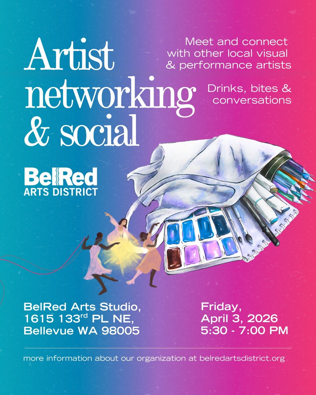 We know that art doesn&rsquo;t happen without inspiration, and there's nothing more inspiring than a room full of artists. That&rsquo;s why on April 3rd we&rsquo;re hosting a networking event just for creatives at the BelRed Arts Studio! Come mingle 
