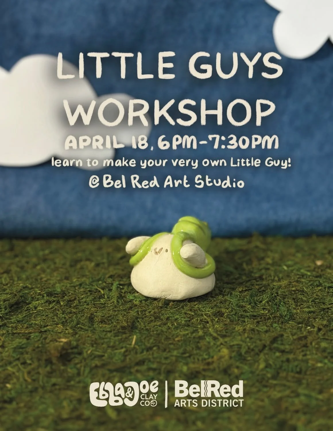Learn to make @ebbaandjoeclayco's signature Little Guys at the BelRed Arts Studio! On April 18th, join us for a 90 minute workshop where you'll learn how to make your very own Little Guys using the same hand building techniques resident artist Ebba u