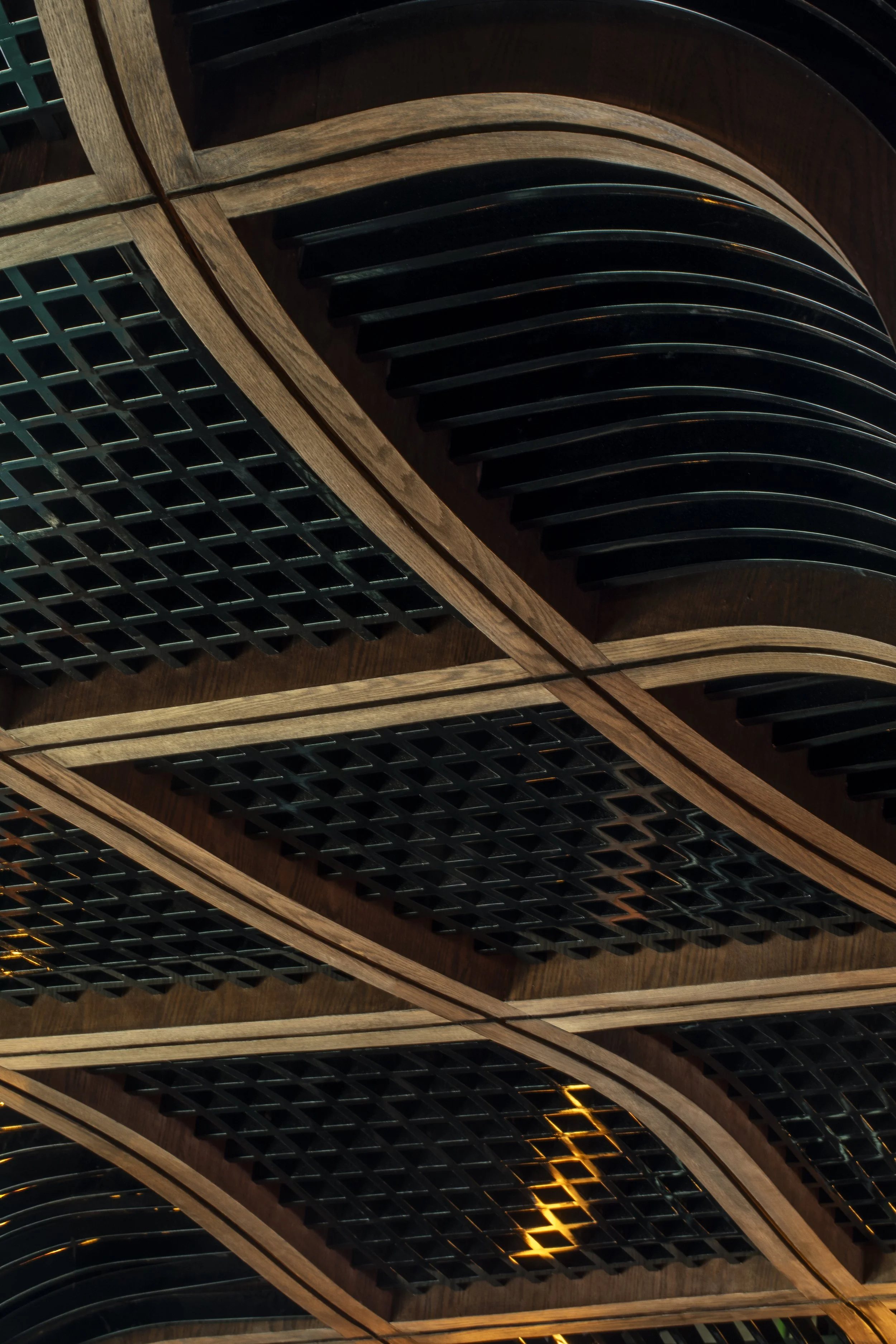 A close up of the ceiling detail inspired by a birdcage.