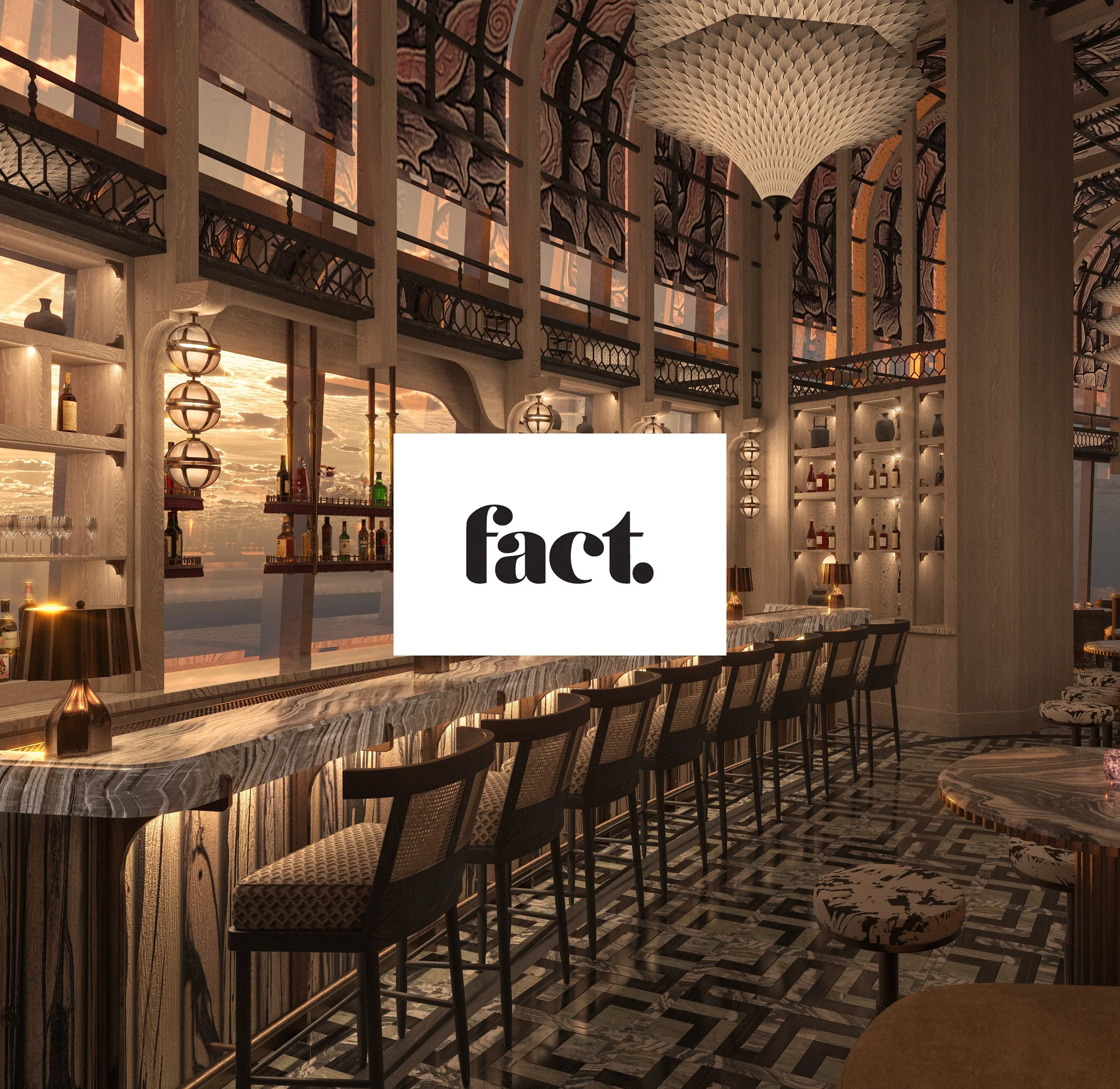 A rendering of the tattu dubai bar with link to article about the opening of Tattu Dubai by Fact Magazine.