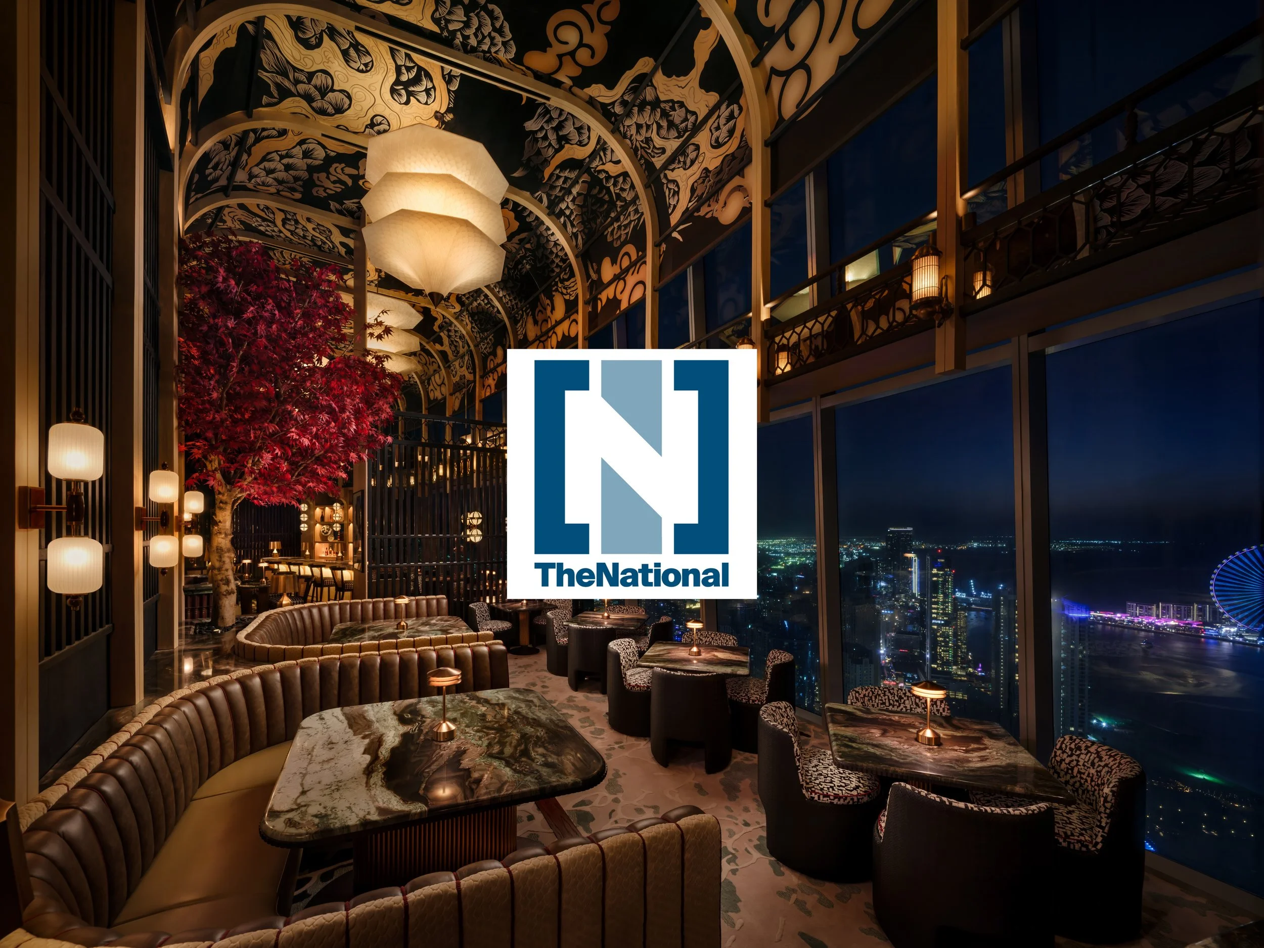 Photograph of the tattu dubai bar with The National logo. Linking to an article about the opening of Tattu dubai.