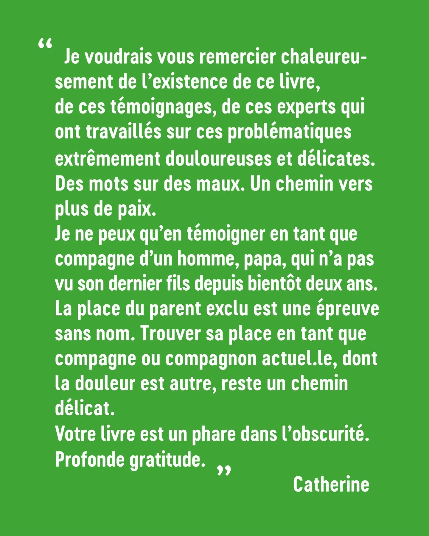 L'un des nombreux messages de soutien que nous recevons r&eacute;guli&egrave;rement de la part de femmes et d'hommes confront&eacute;s &agrave; l'exclusion parentale. 
Cette fois, c'est une belle-m&egrave;re qui t&eacute;moigne. 

#emprise #exclusion