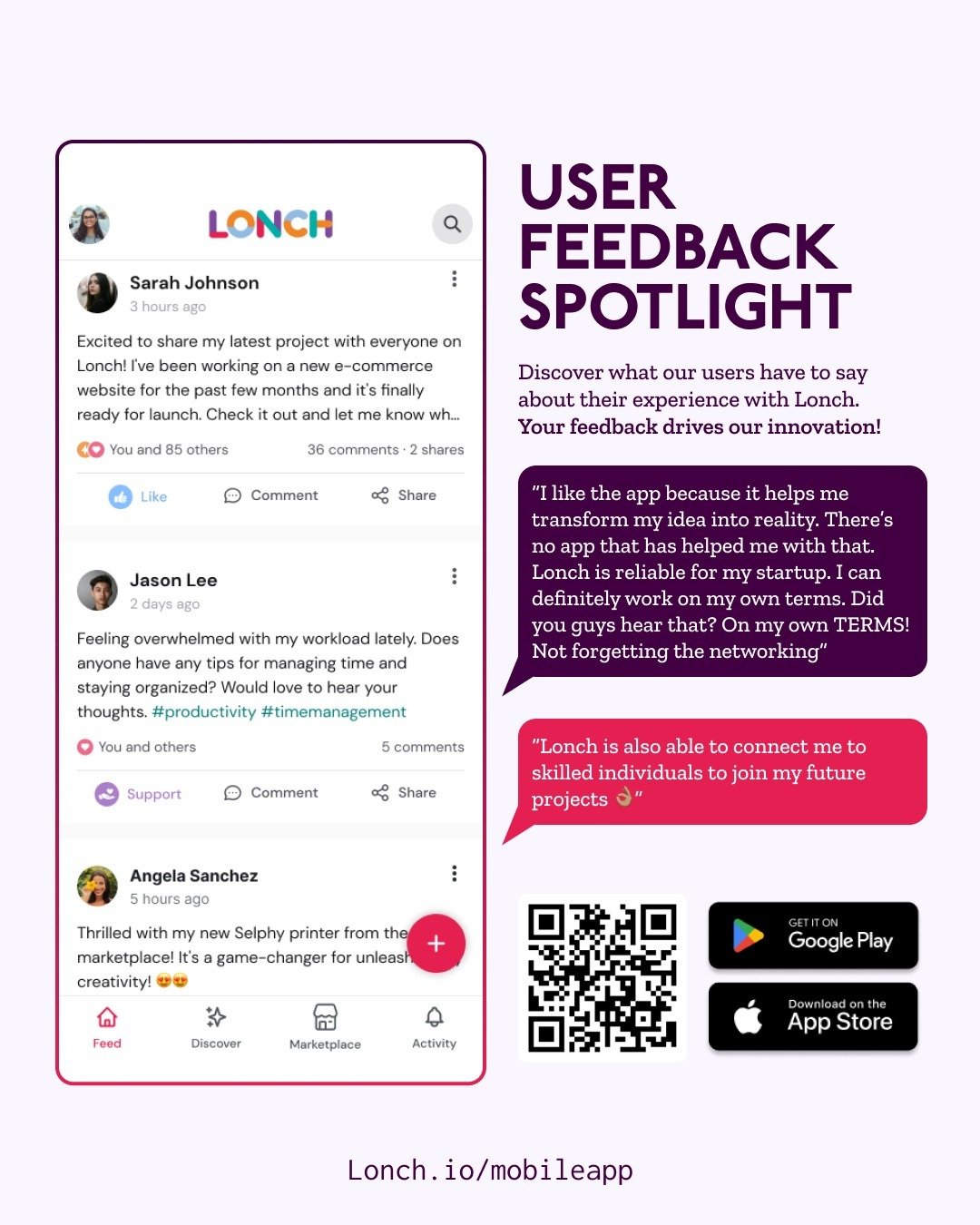 Your voice matters! 

We love hearing from our amazing Lonch community. Your feedback helps us shape the future of our platform. 

Share your thoughts and ideas with us today, and let's make Lonch even better together! 💬 

#Feedback
#LonchCommunity 