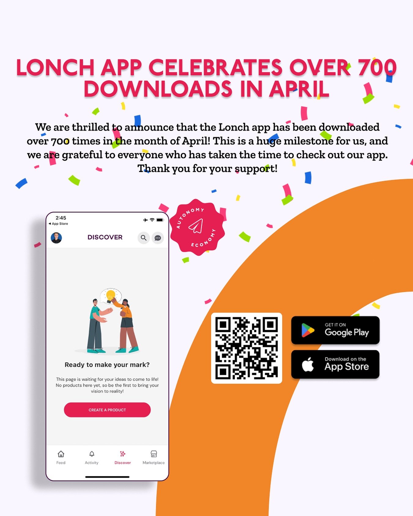 Lonch has hit a major milestone with over 700 downloads in April alone! 📲 Thank you to our amazing community for your incredible support. Let&rsquo;s keep innovating and collaborating!

#celebration 
#appdownloads 
#milestone