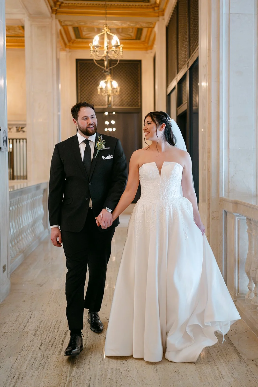 Bride and grooms Book Tower wedding photos on the second floor.