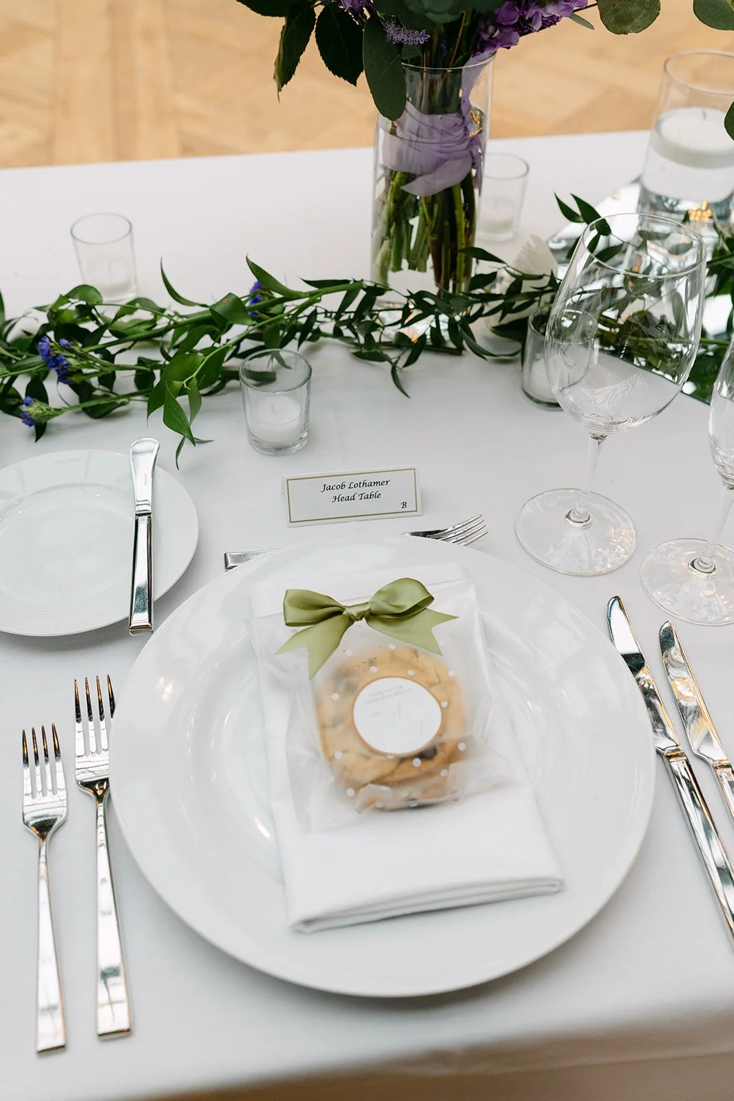 Wedding reception place settings from a Book Tower wedding.