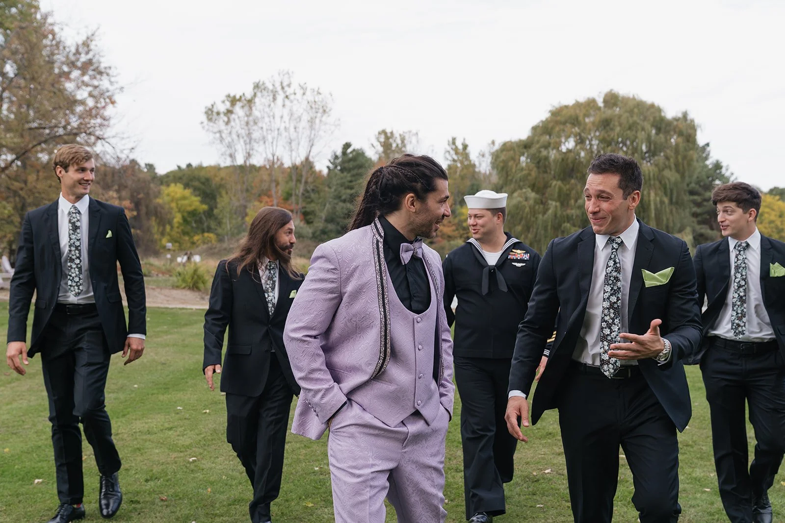 Outdoor groom and groomsmen portrait.