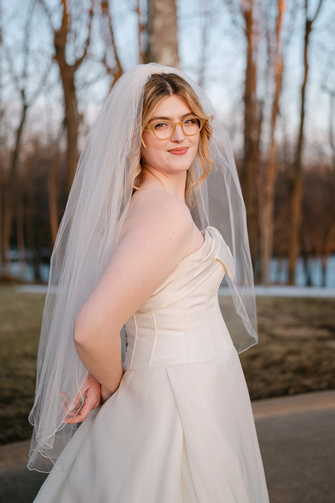 Outdoor bridal portraits at Greenfield Village in Dearborn, Michigan.