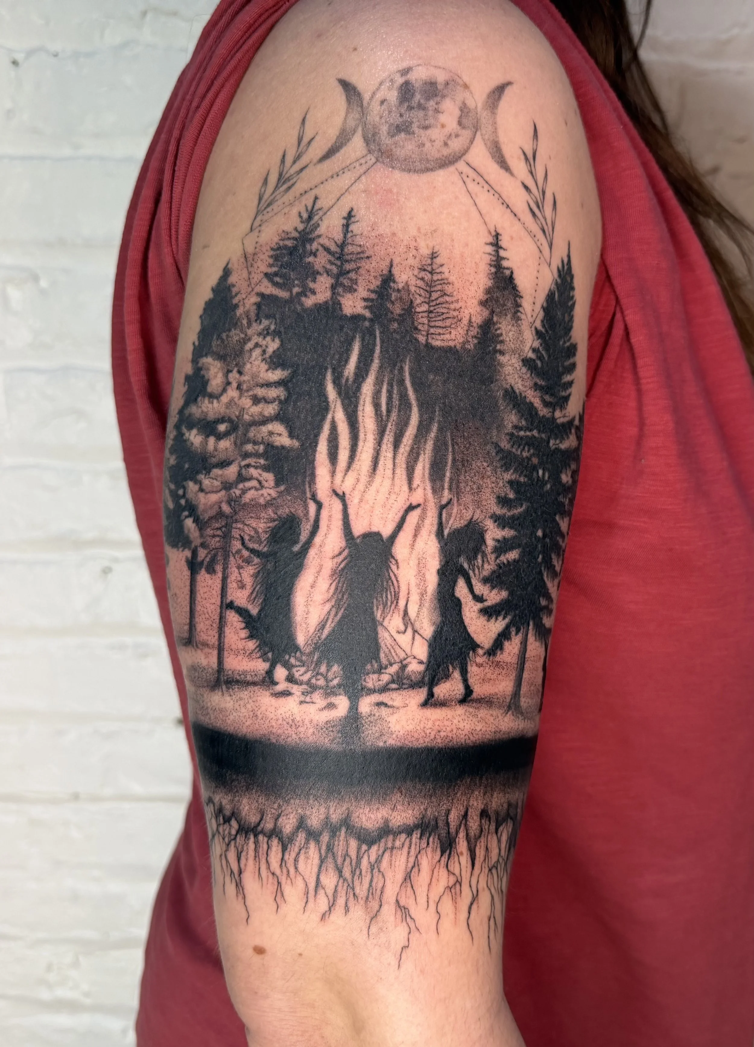 Top half of a full witch themed sleeve