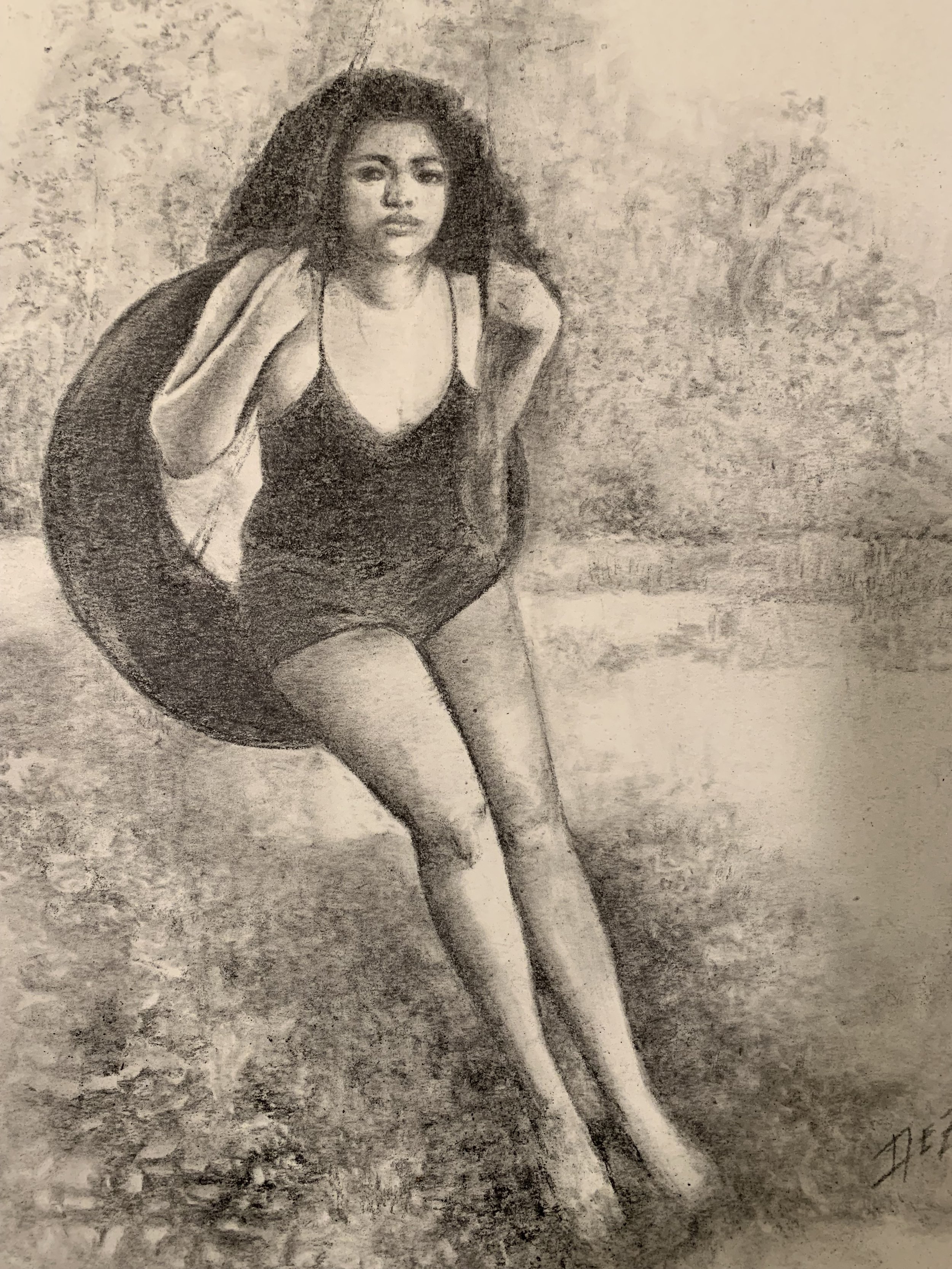 3rd Place: Tire Swing, Ebony Pencil by Desiree Sterbini